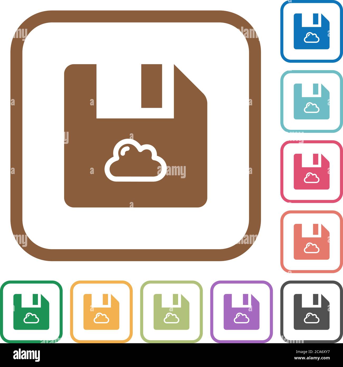 Cloud file simple icons in color rounded square frames on white background Stock Vector