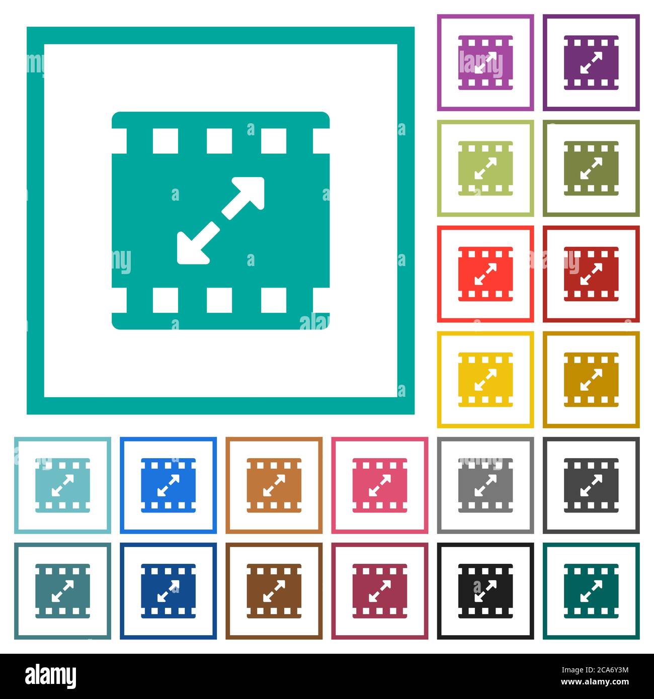 Movie resize large flat color icons with quadrant frames on white ...