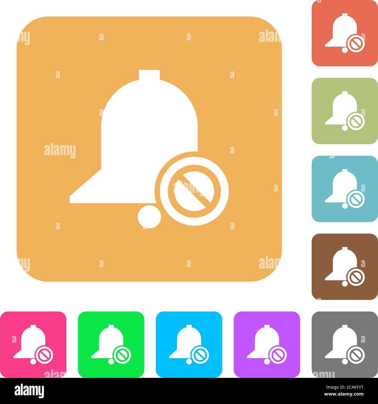 Disable reminder flat icons on rounded square vivid color backgrounds. Stock Vector