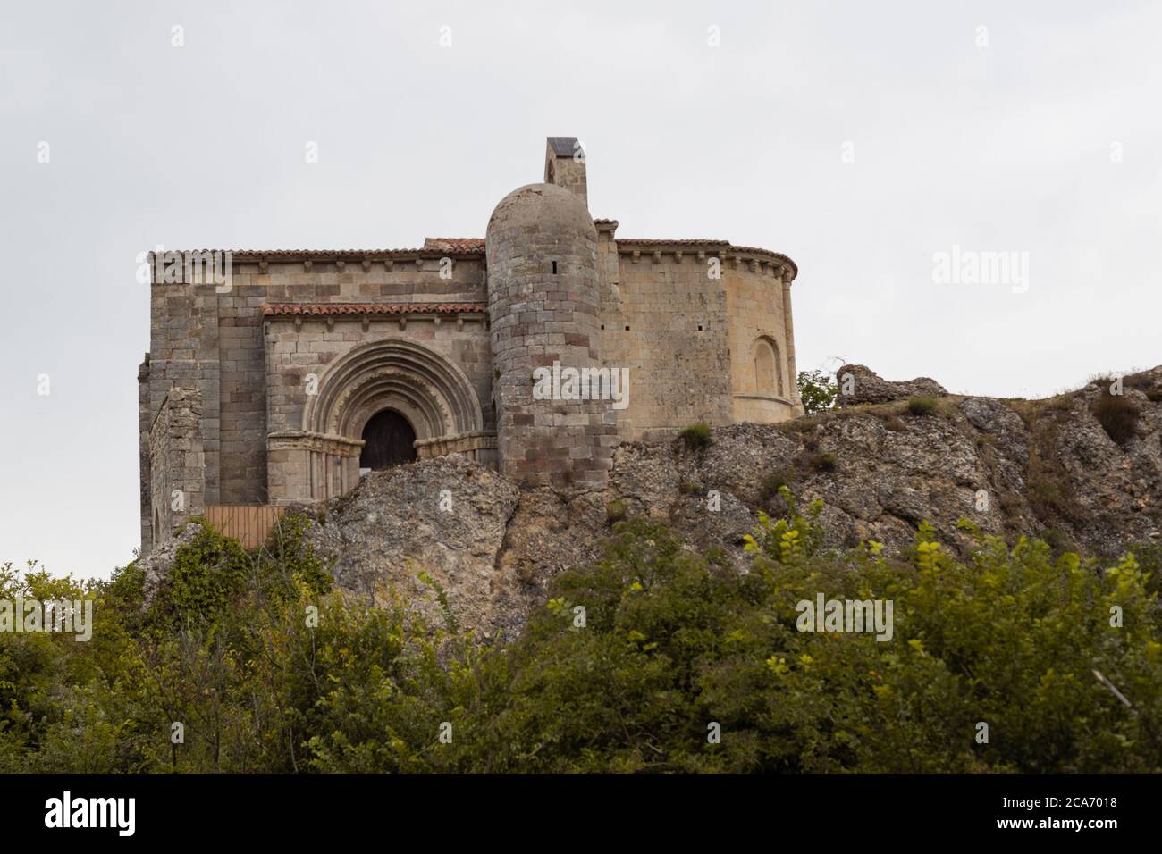 Romanesque hermitage of Santa Cecilia in Vallespinoso de Aguilar Stock Photo