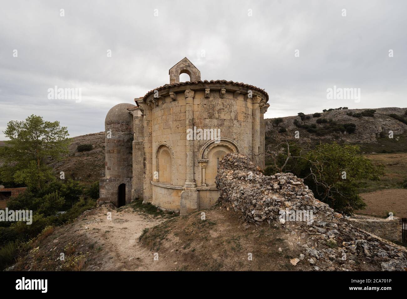 Apse of romanesque hermitage of Santa Cecilia in Vallespinoso de Stock Photo