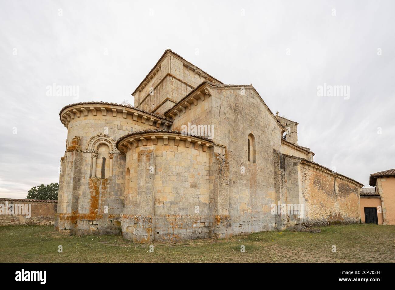 Apse of romanesque church of ancient Santa Eufemia de Cozuelos m Stock Photo