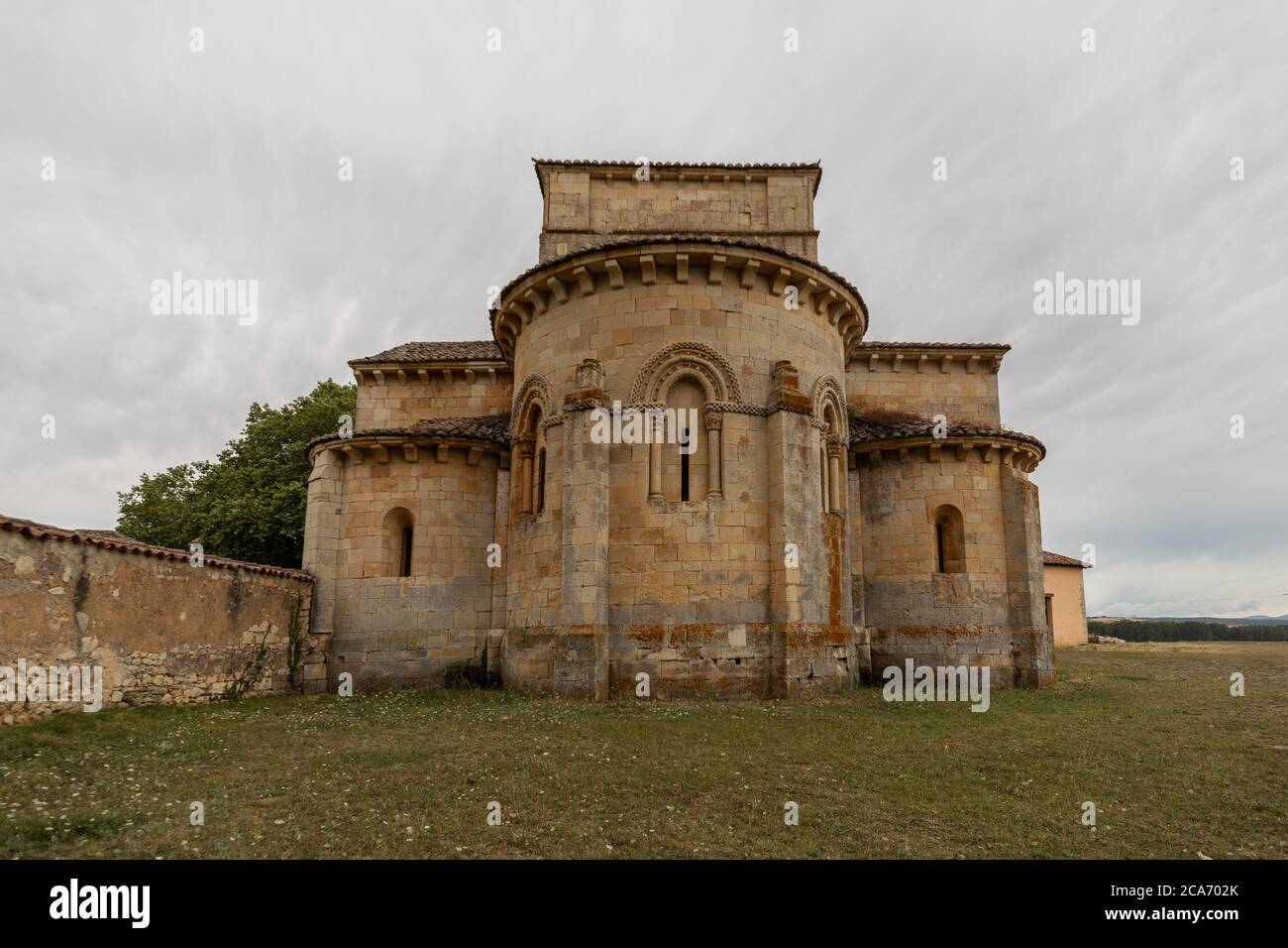 Apse of romanesque church of Santa Eufemia de Cozuelos  in Olmos Stock Photo