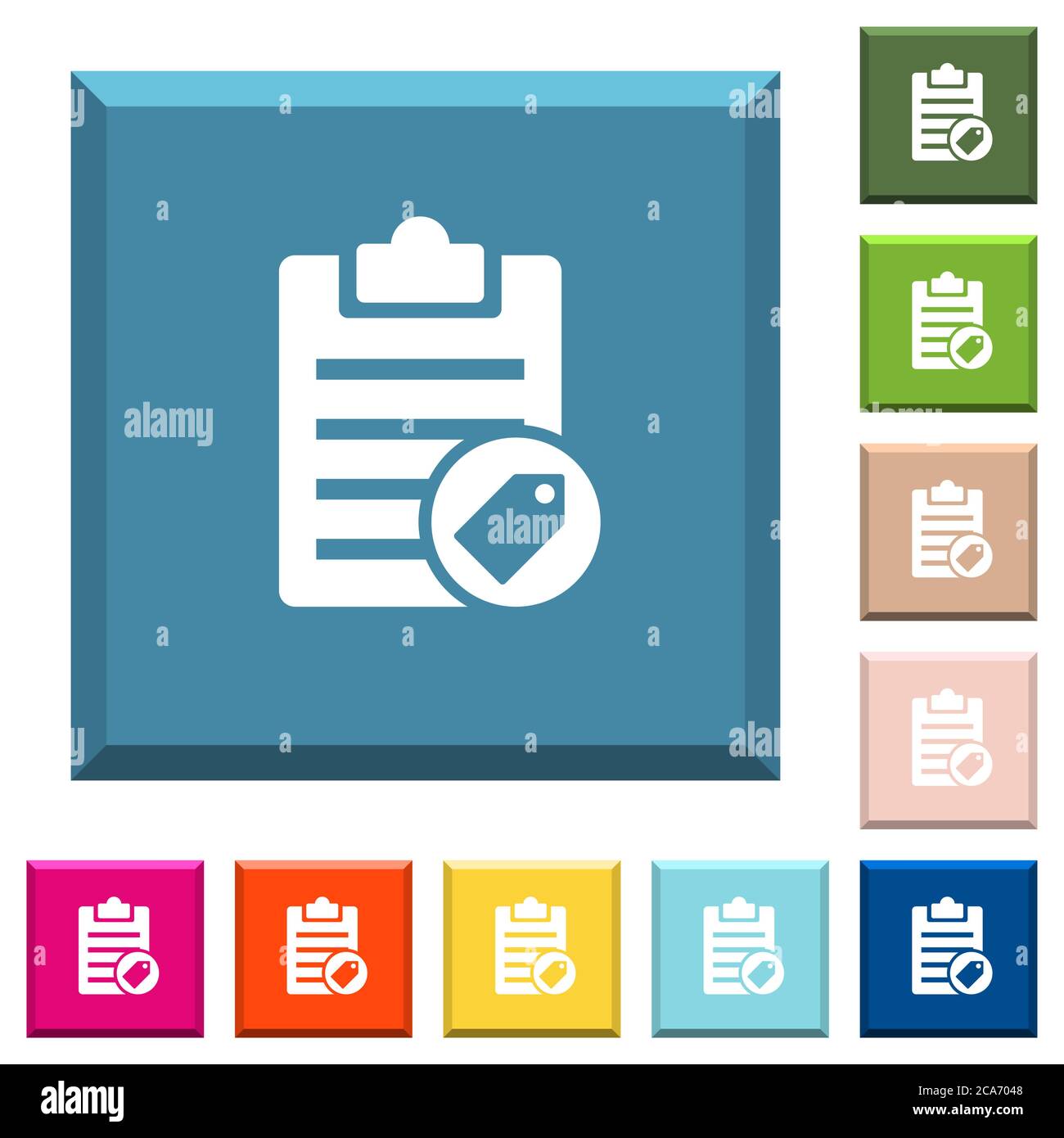 Note tagging white icons on edged square buttons in various trendy ...