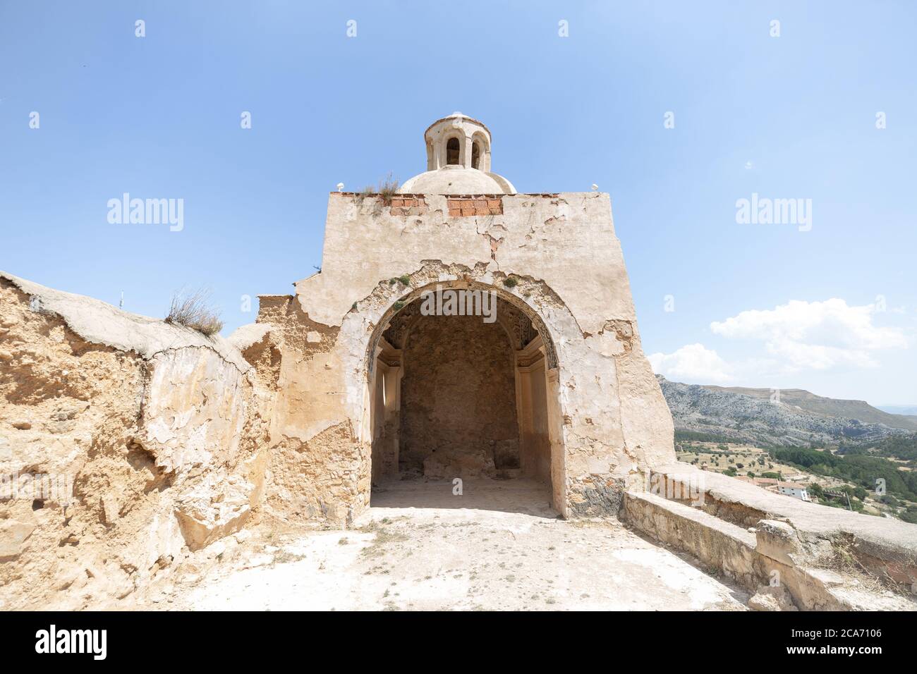 Ruins of  medieval castle hermitage of Los Poyos in Las cuevas d Stock Photo