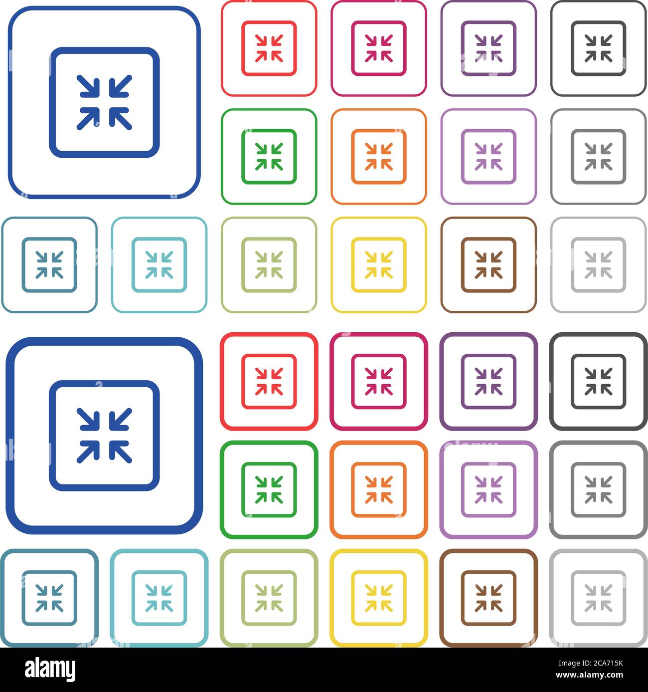 Shrink object color flat icons in rounded square frames. Thin and thick versions included. Stock Vector