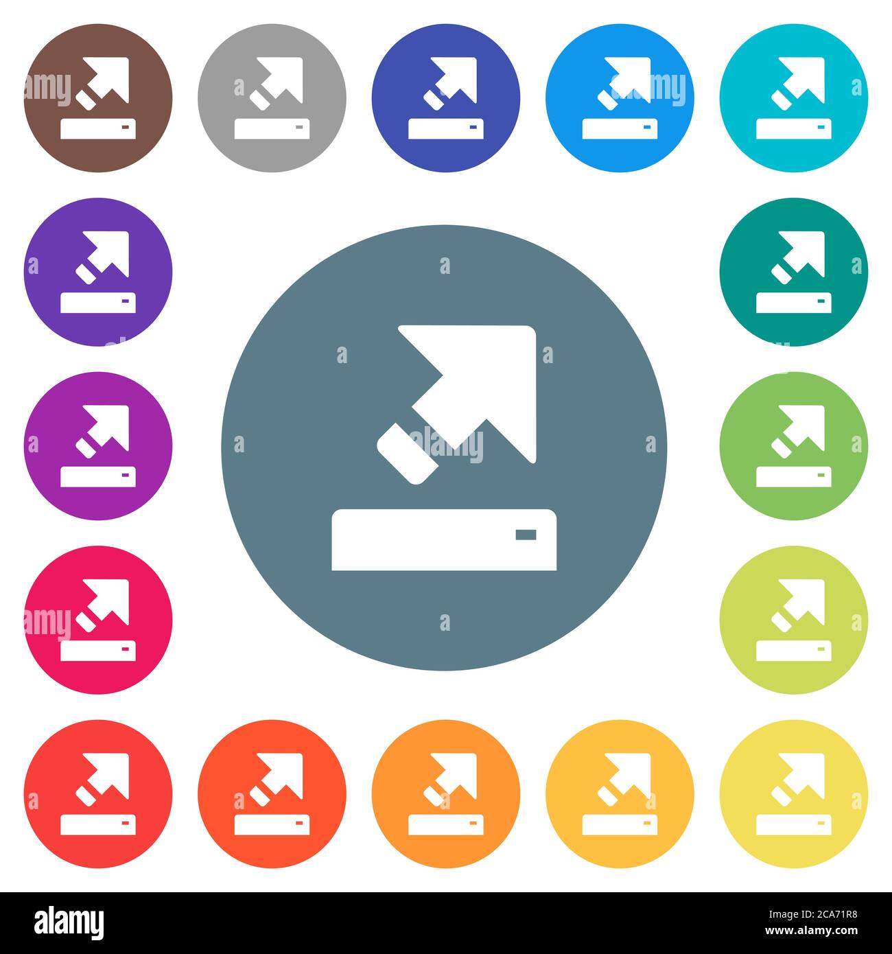 Export flat white icons on round color backgrounds. 17 background color ...