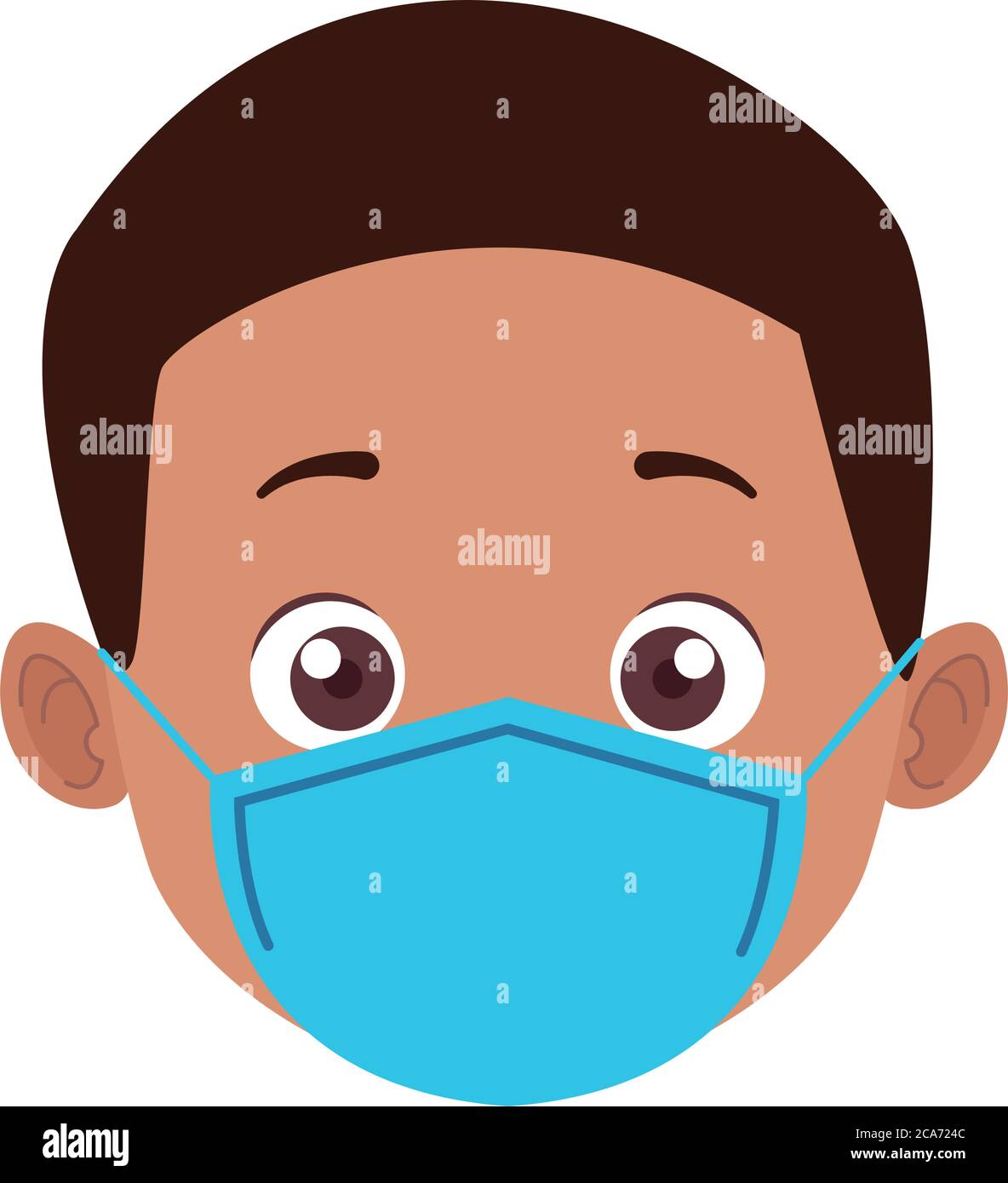 little afro boy wearing medical mask head character vector illustration ...