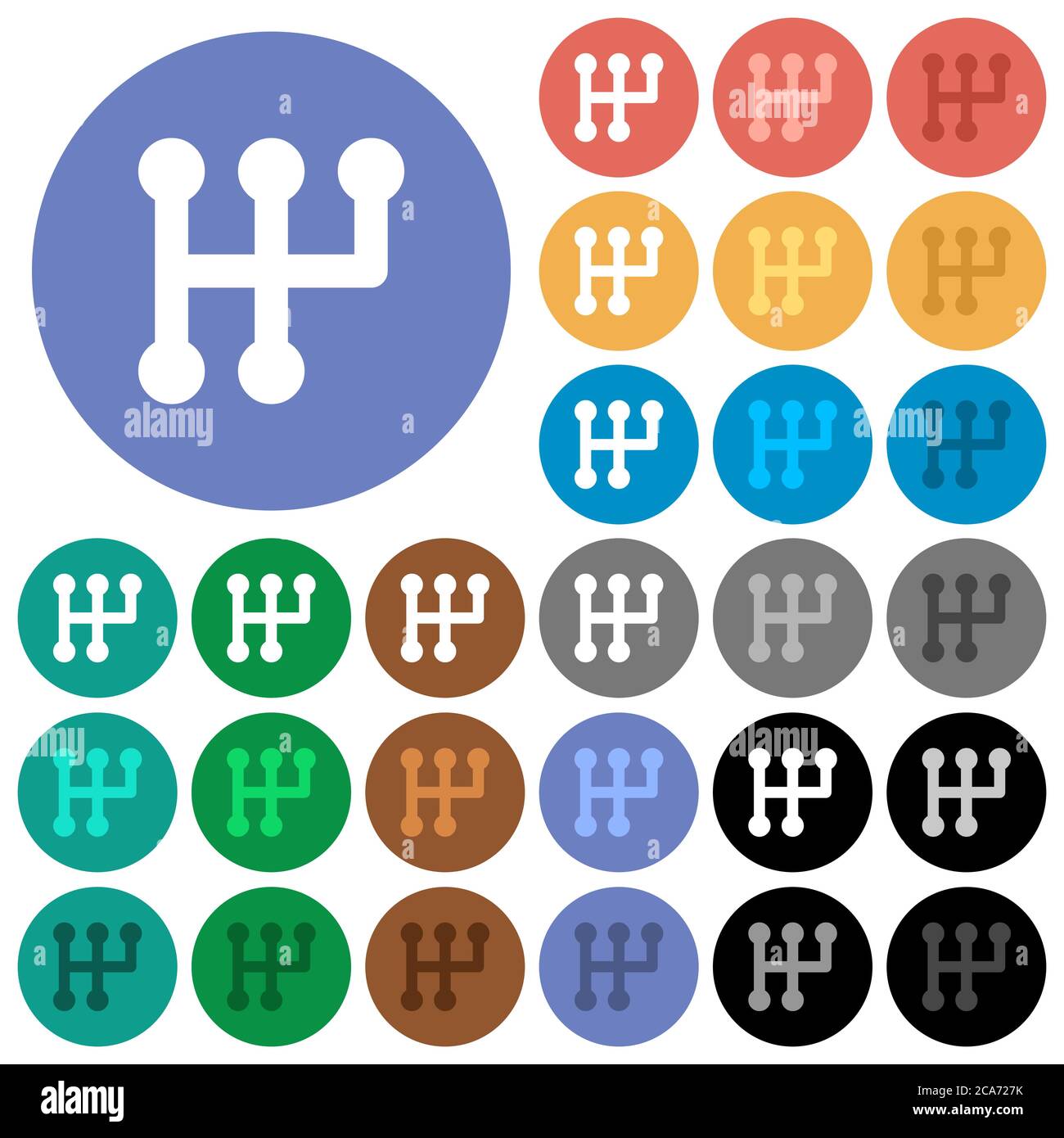 Manual shift multi colored flat icons on round backgrounds. Included ...