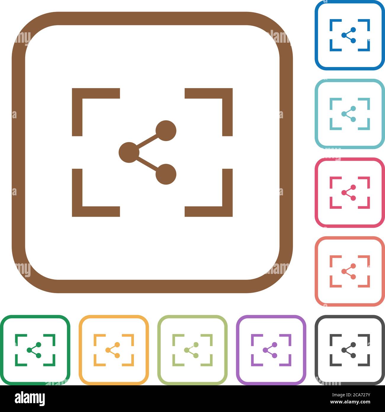 Camera share image simple icons in color rounded square frames on white ...