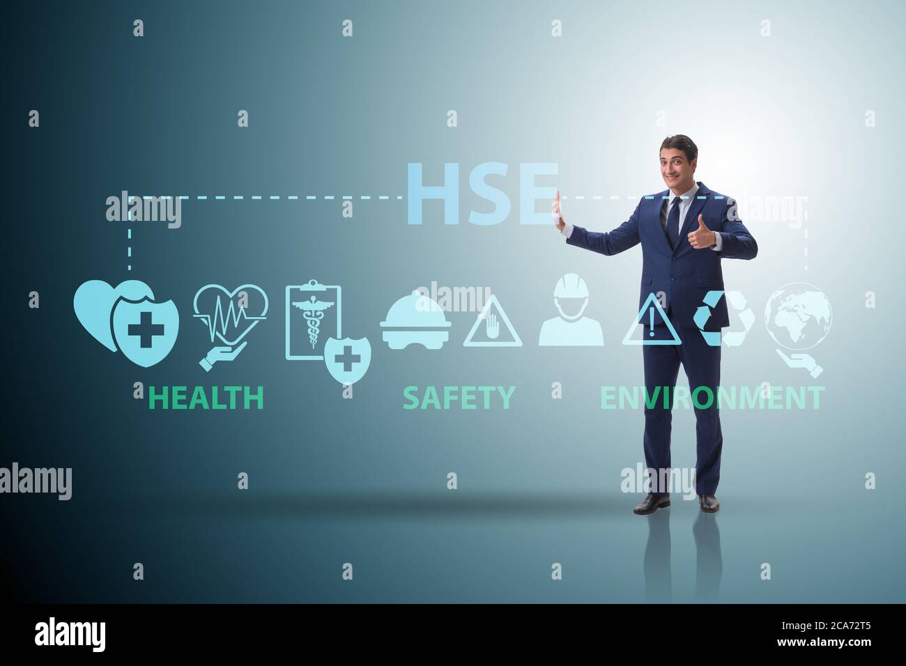 HSE concept for health safety environment with the businessman Stock ...