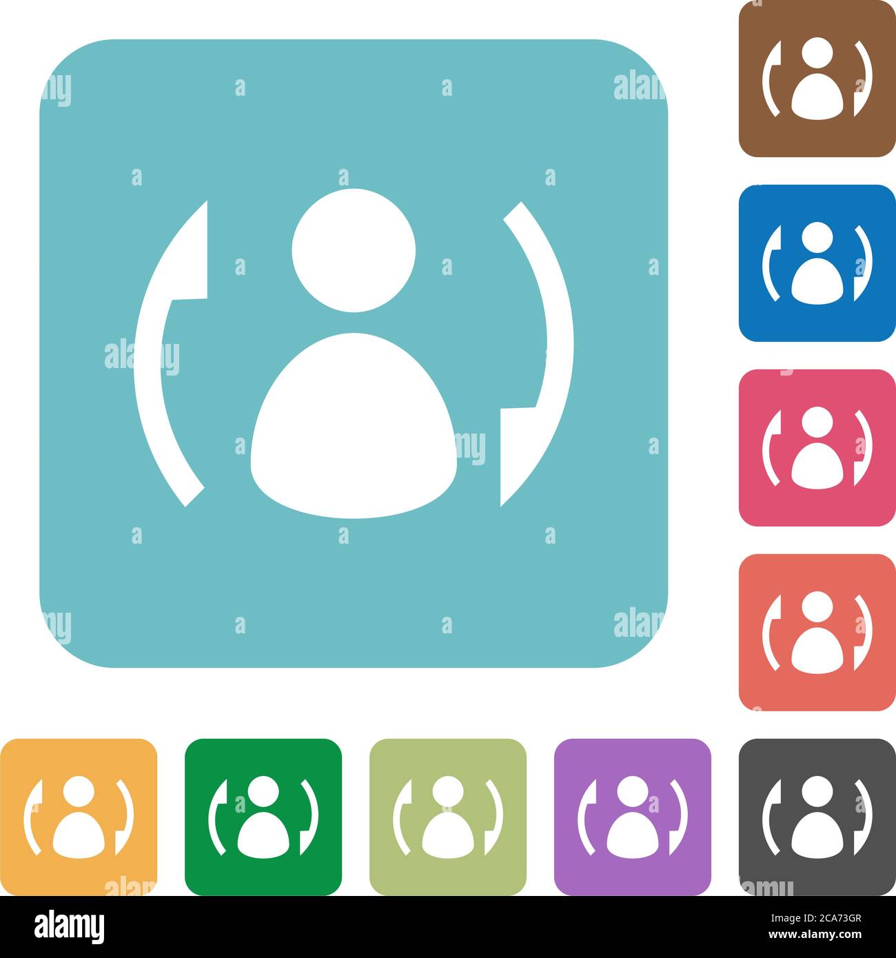 Syncronize contacts white flat icons on color rounded square ...