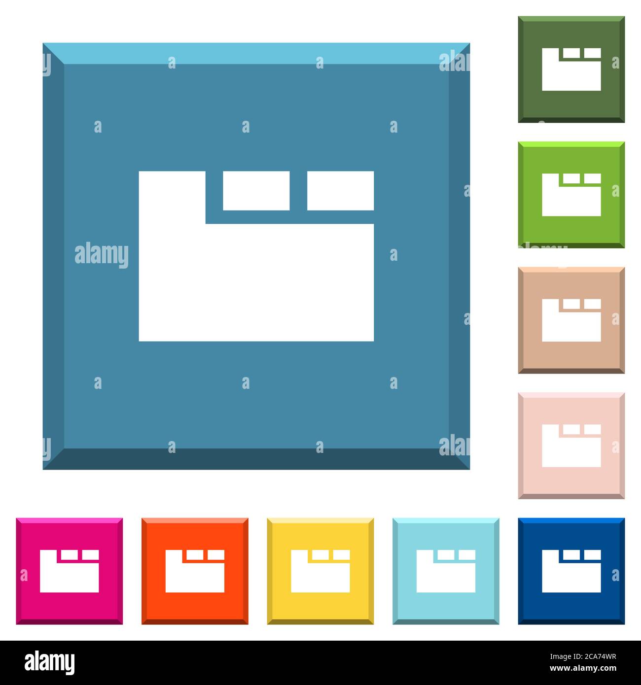 Horizontal tabbed layout active white icons on edged square buttons in ...