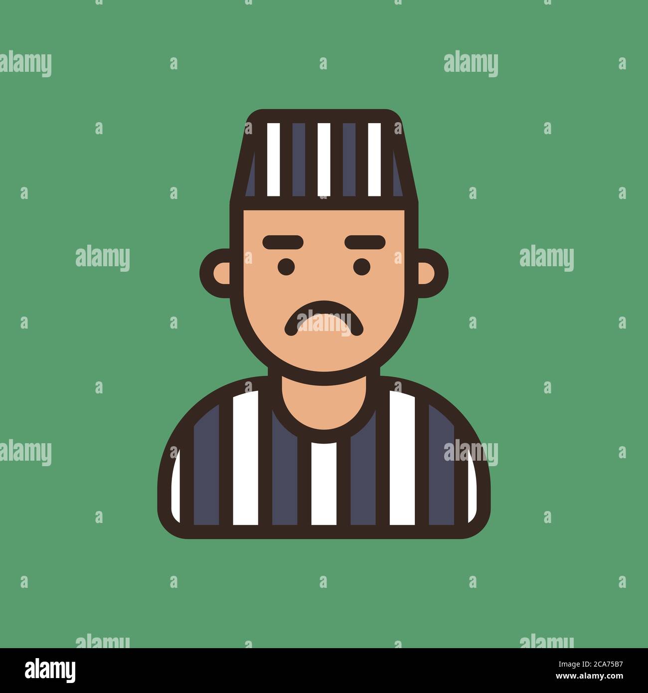 color icon of a prisoner in a striped uniform. Flat character vector illustration. Stock Vector