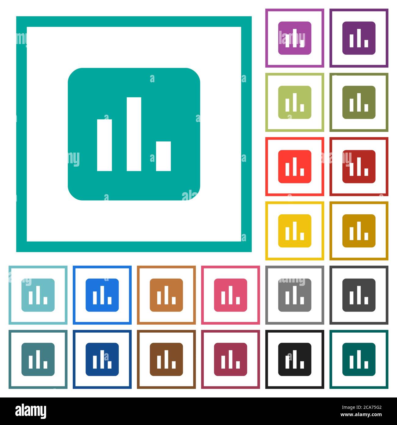 Chart flat color icons with quadrant frames on white background Stock Vector