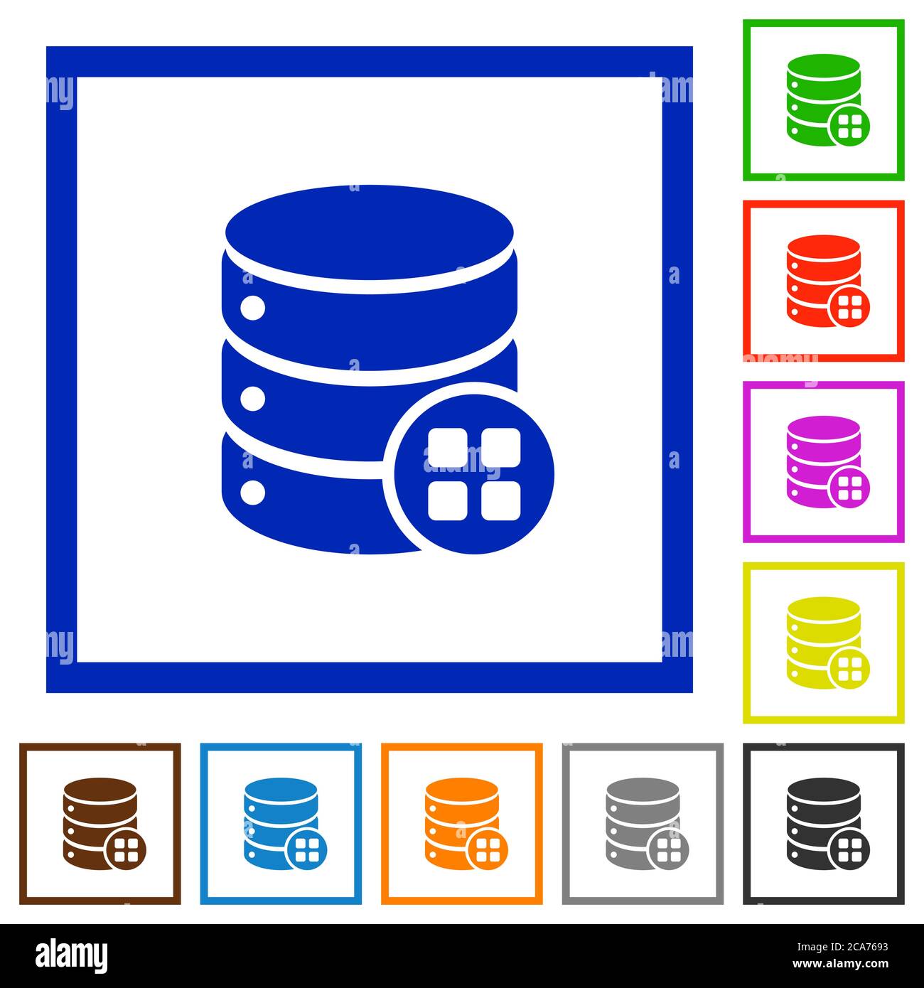 Database modules flat color icons in square frames on white background Stock Vector
