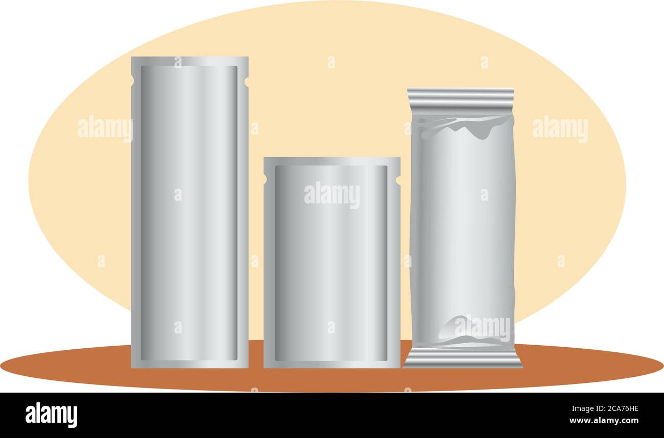 gray sachets packings products isolated icons vector illustration ...