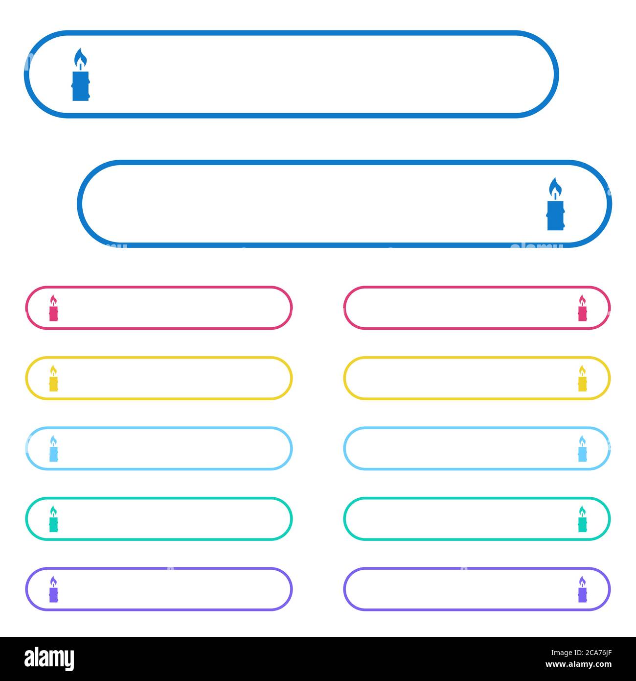 Burning candle with melting wax icons in rounded color menu buttons