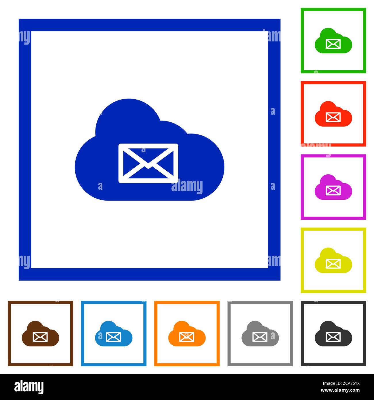Cloud mail system flat color icons in square frames on white background Stock Vector