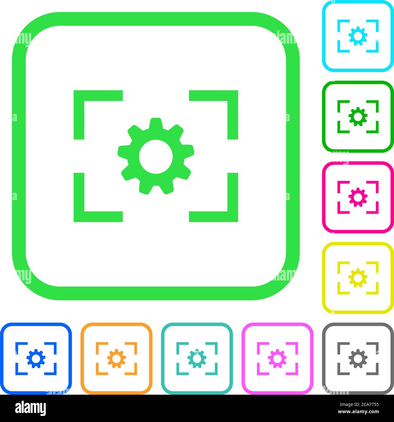 Camera setting vivid colored flat icons in curved borders on white ...