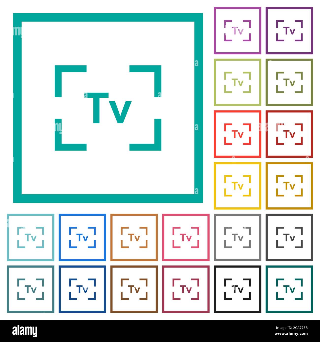 Camera time value mode flat color icons with quadrant frames on white ...