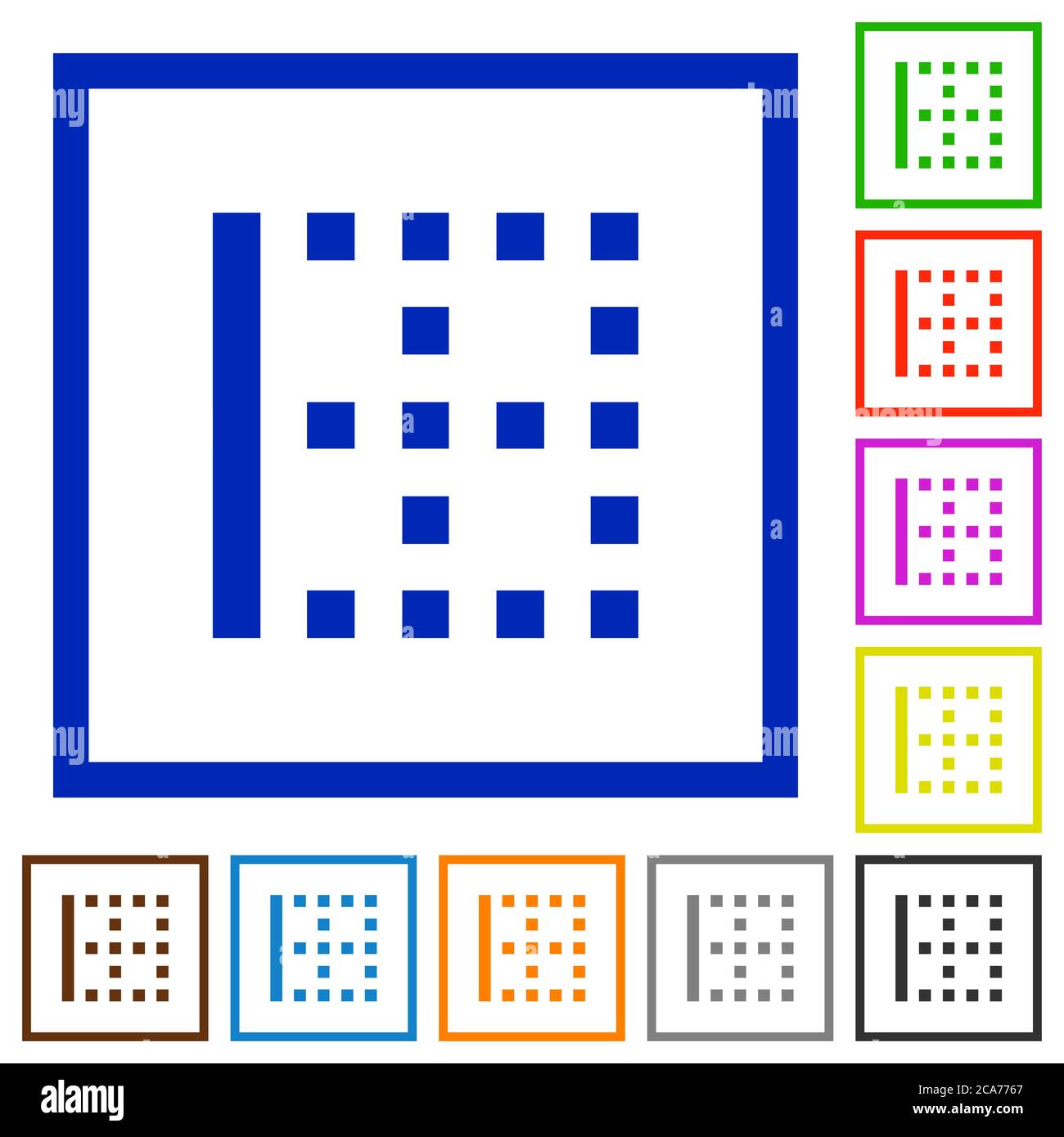 Left border flat color icons in square frames on white background Stock Vector