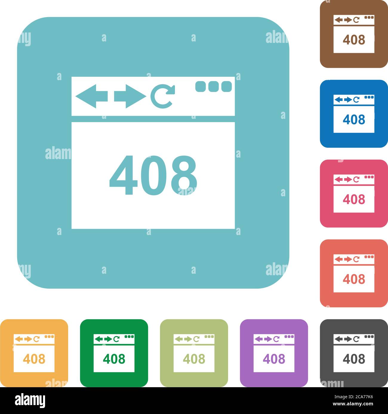 Browser 408 request timeout white flat icons on color rounded square backgrounds Stock Vector