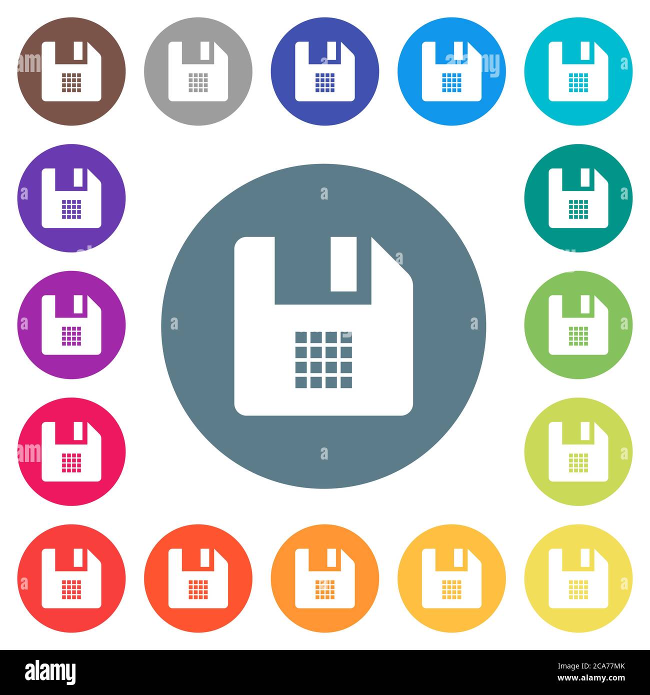 File grid view flat white icons on round color backgrounds. 17 ...