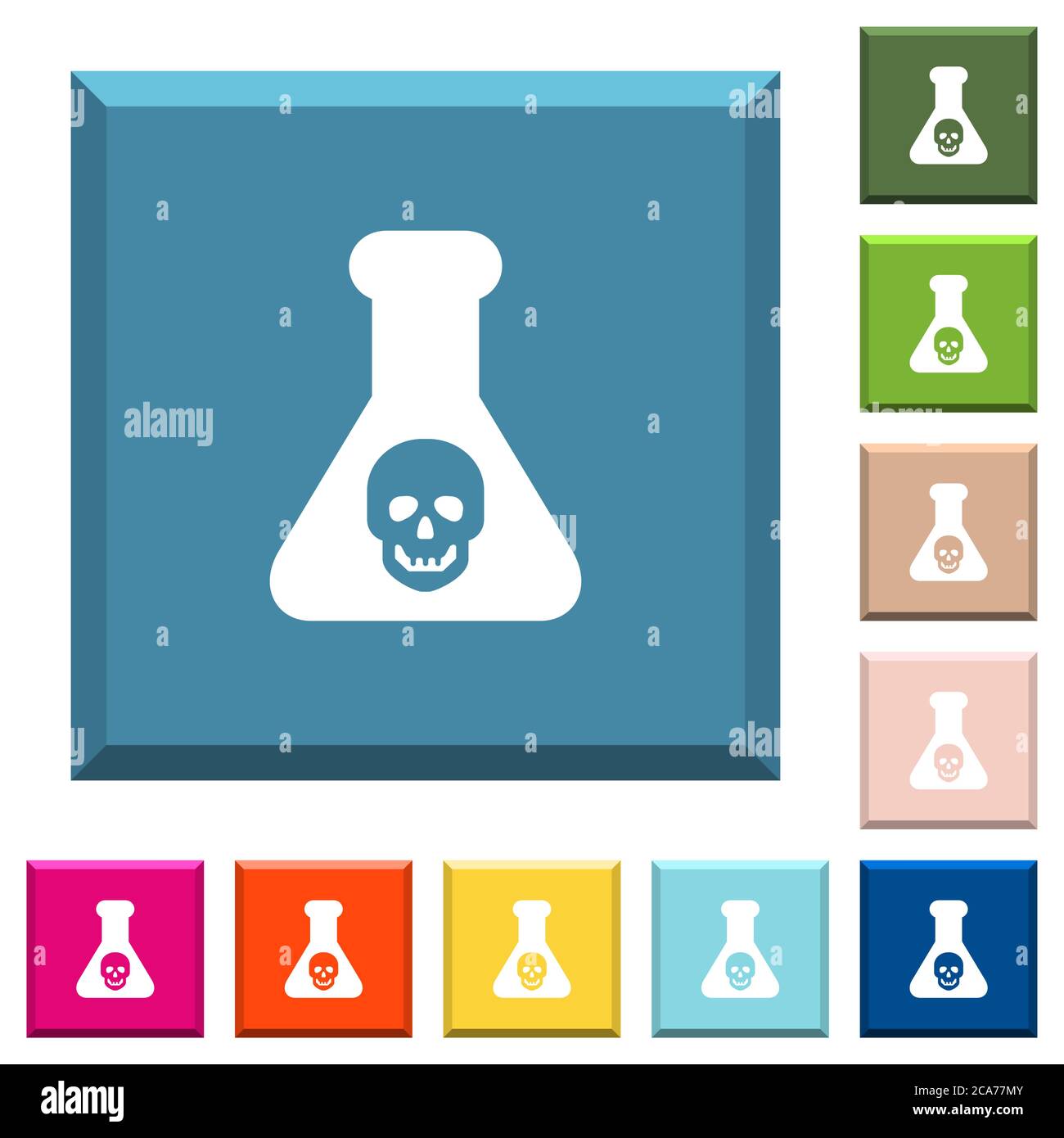 Dangerous chemical experiment white icons on edged square buttons in ...