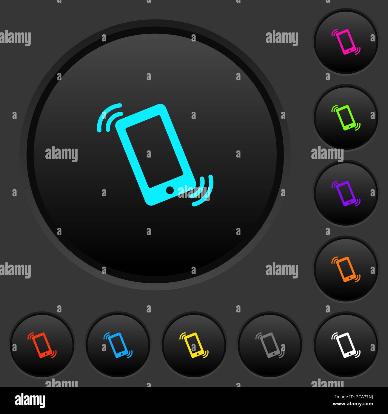 Ringing phone dark push buttons with vivid color icons on dark grey ...