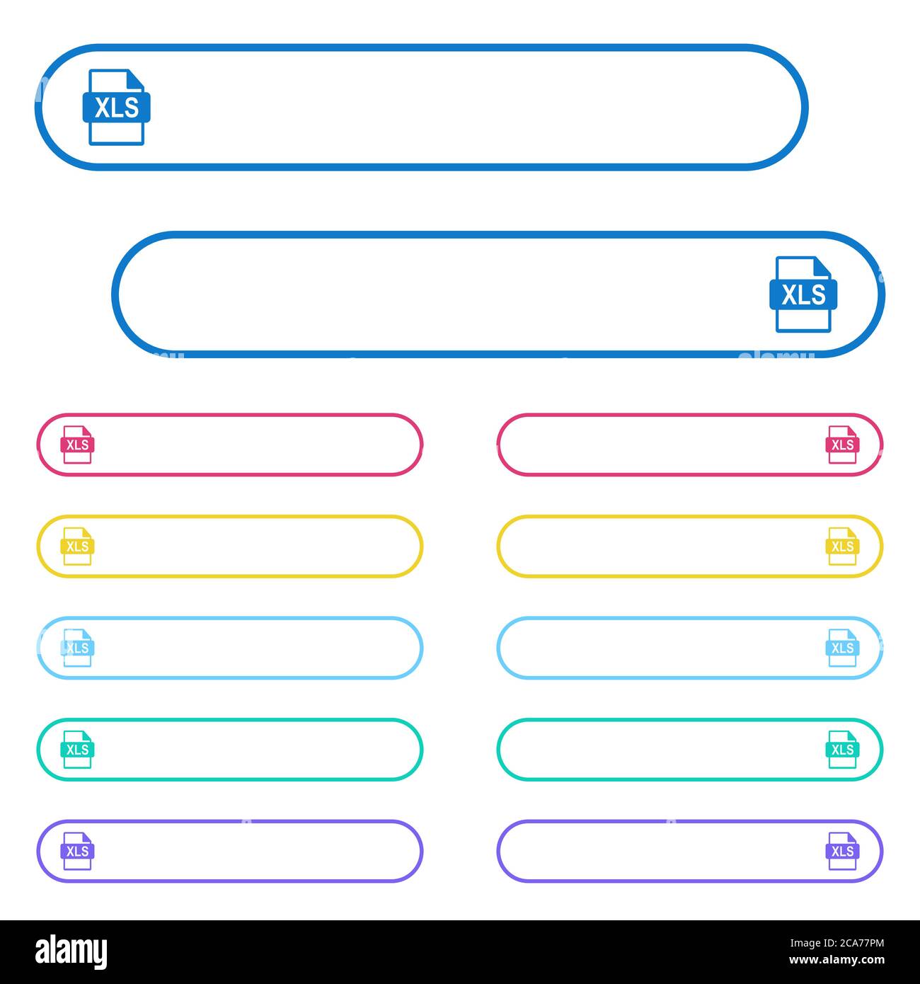 XLS file format icons in rounded color menu buttons. Left and right side icon variations. Stock Vector