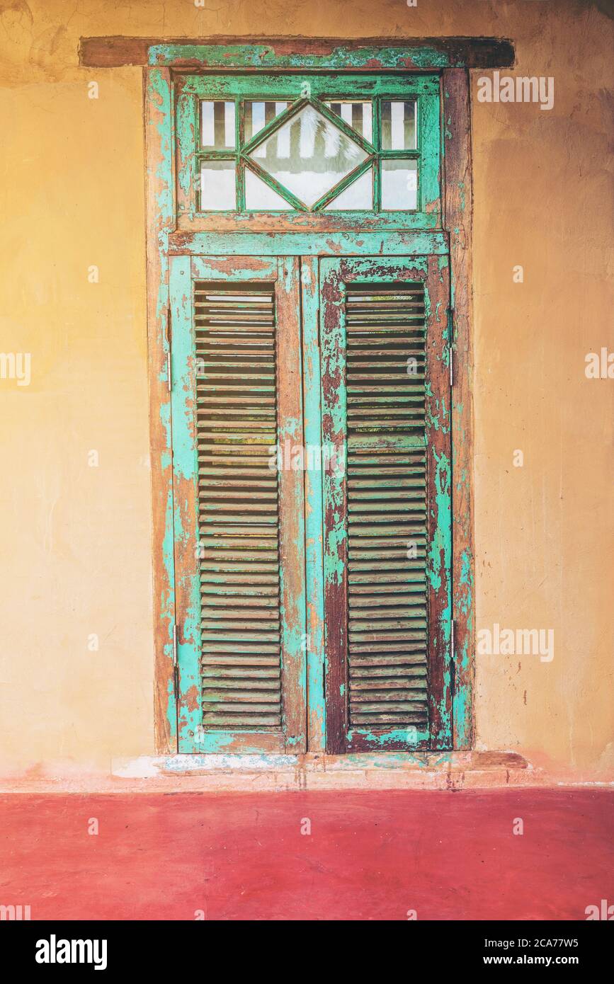 Vintage style old aged house door and window Stock Photo - Alamy