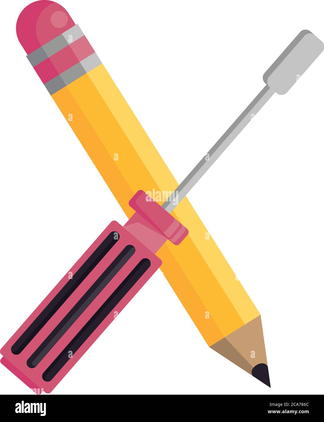 screwdriver handle tool and pencil crossed vector illustration design