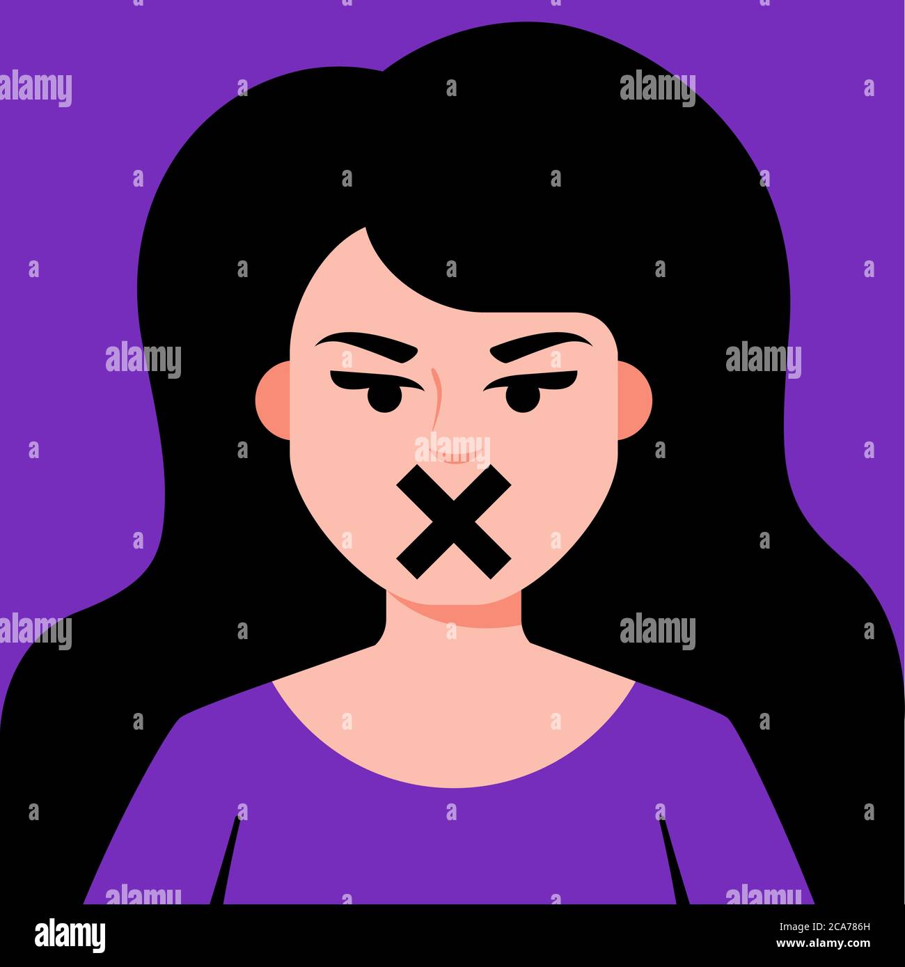 girl with closed mouth. censorship for women. gender discrimination. flat vector illustration. Stock Vector