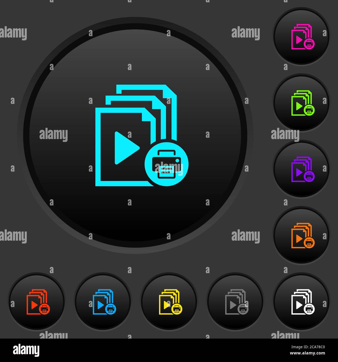 Print playlist dark push buttons with vivid color icons on dark grey ...