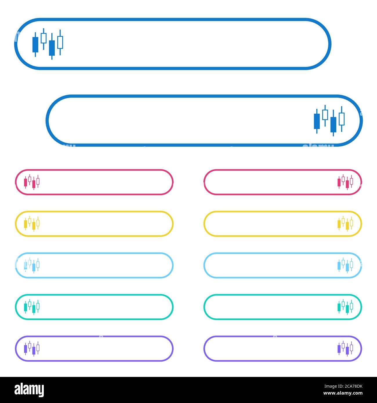 Candlestick chart icons in rounded color menu buttons. Left and right ...