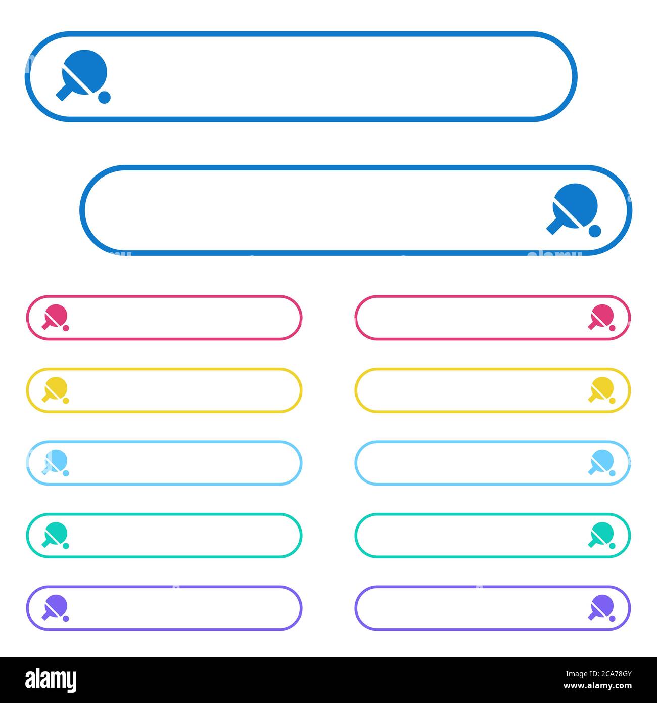 Table tennis icons in rounded color menu buttons. Left and right side icon variations Stock