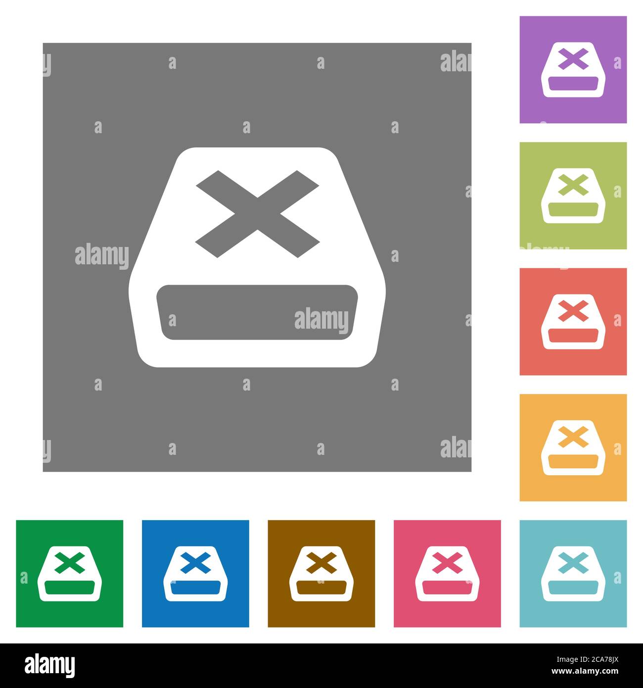 Uninstall flat icons on simple color square backgrounds Stock Vector