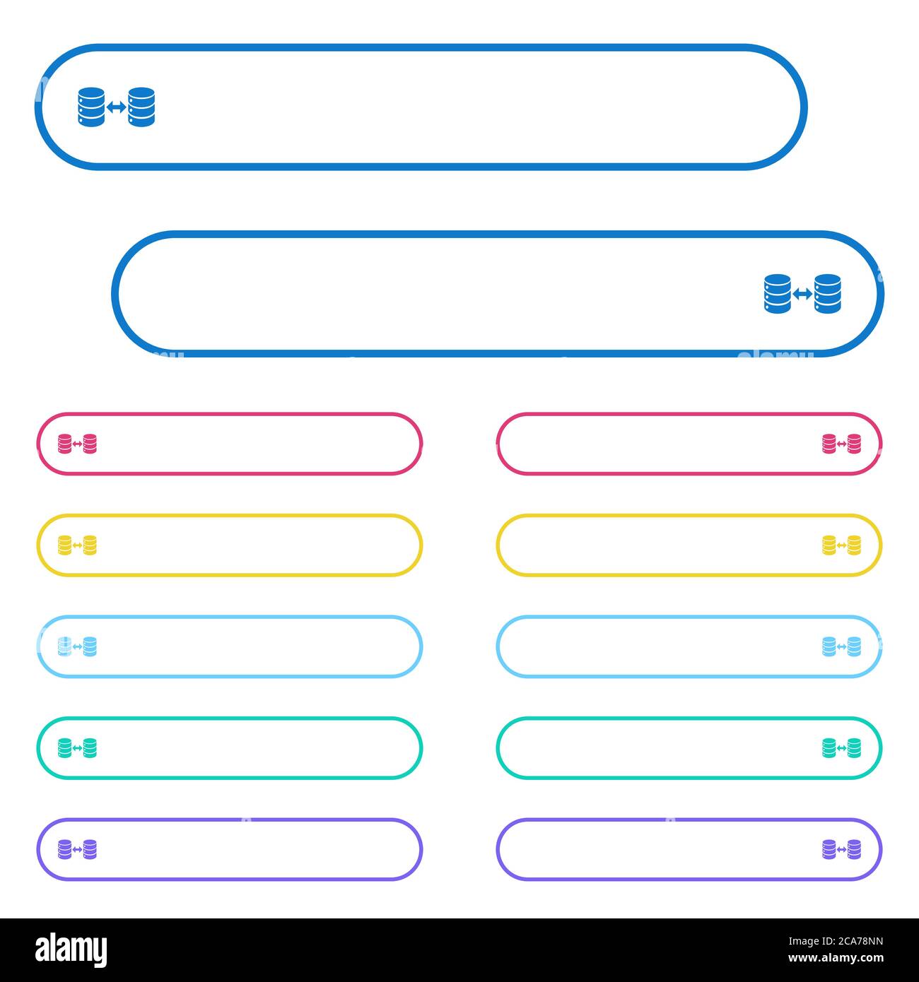 Syncronize databases icons in rounded color menu buttons. Left and right side icon variations. Stock Vector