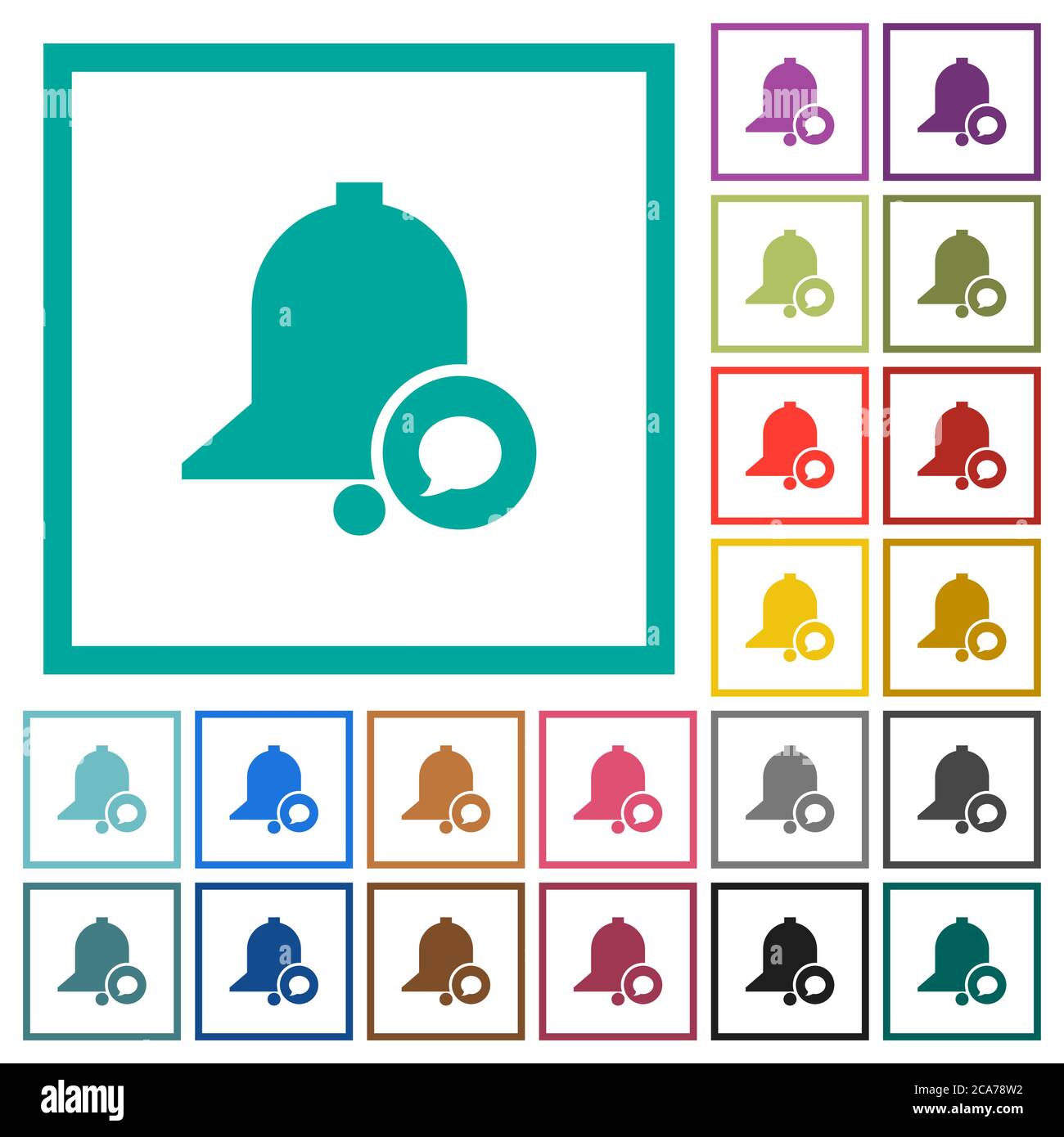 Reminder message flat color icons with quadrant frames on white background Stock Vector