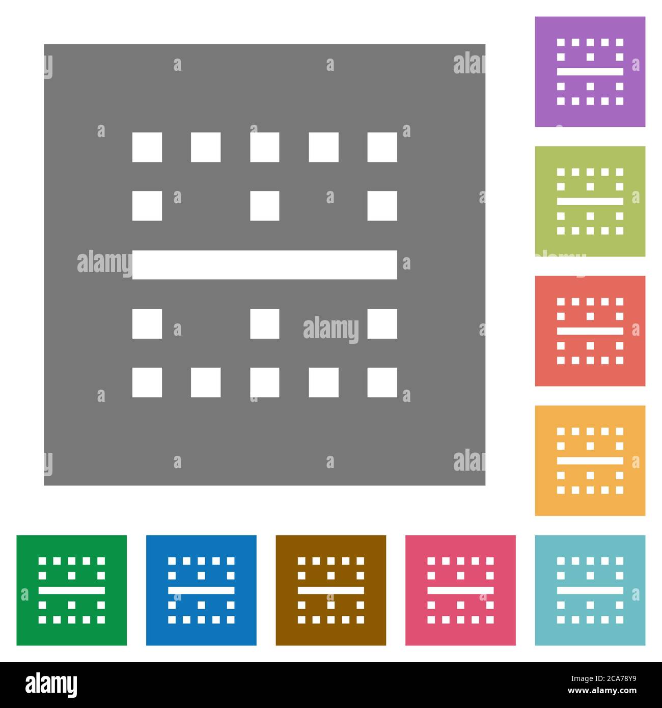Horizontal border flat icons on simple color square backgrounds Stock Vector