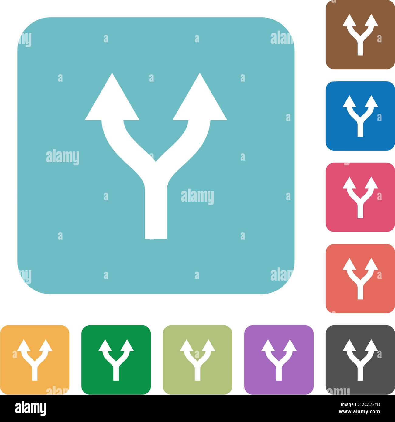 Split arrows up white flat icons on color rounded square backgrounds Stock Vector