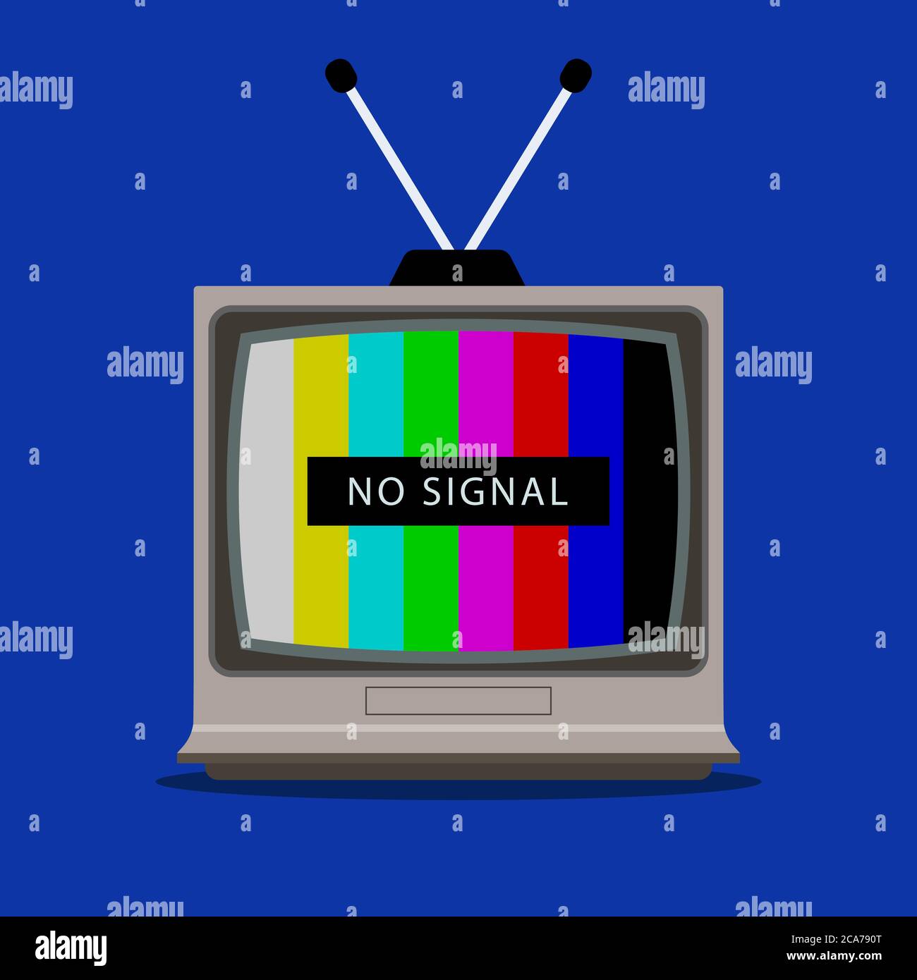 TV does not receive tv signal. monitor with a rainbow. flat vector