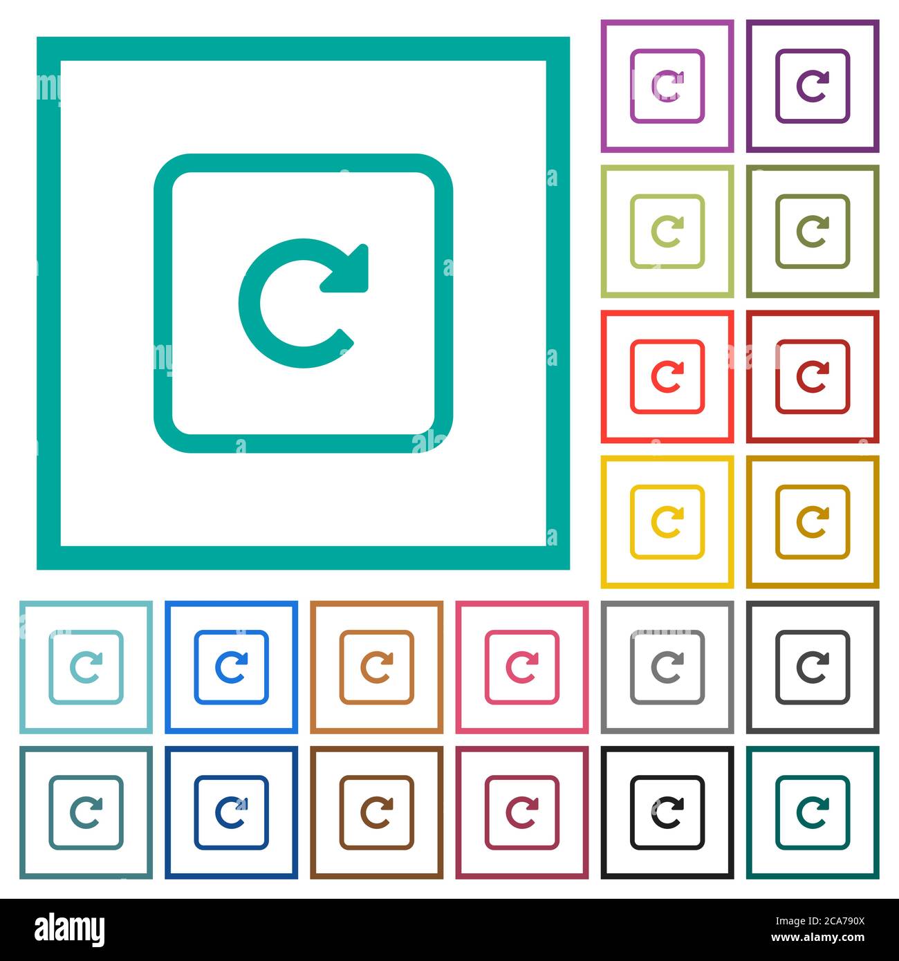 Rotate object right flat color icons with quadrant frames on white ...