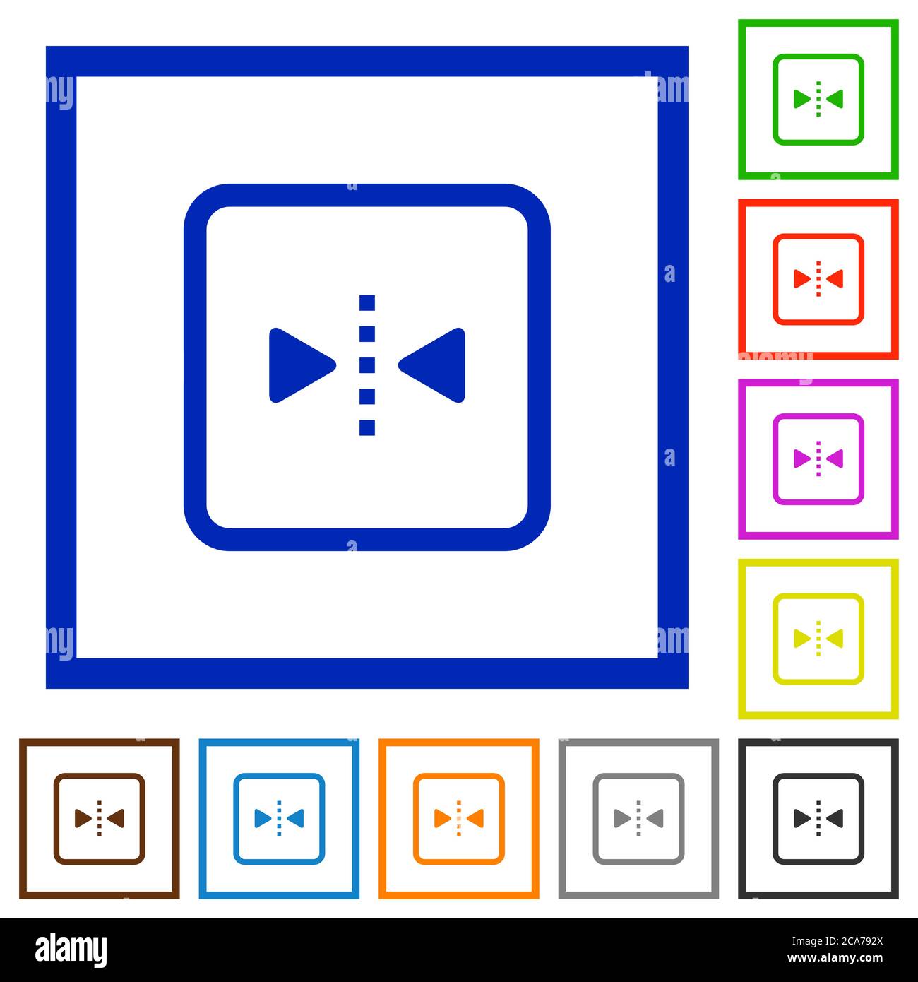 Mirror object around vertical axis flat color icons in square frames on white background Stock Vector
