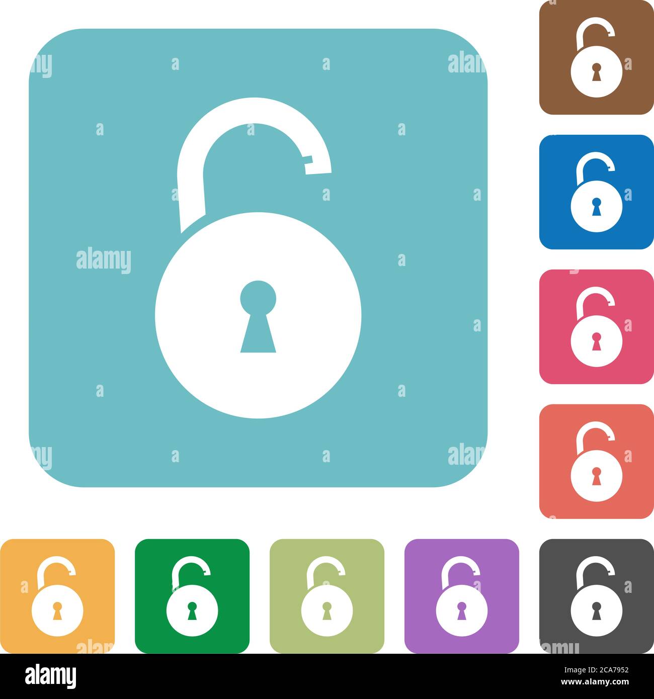 Unlocked round padlock with keyhole white flat icons on color rounded ...
