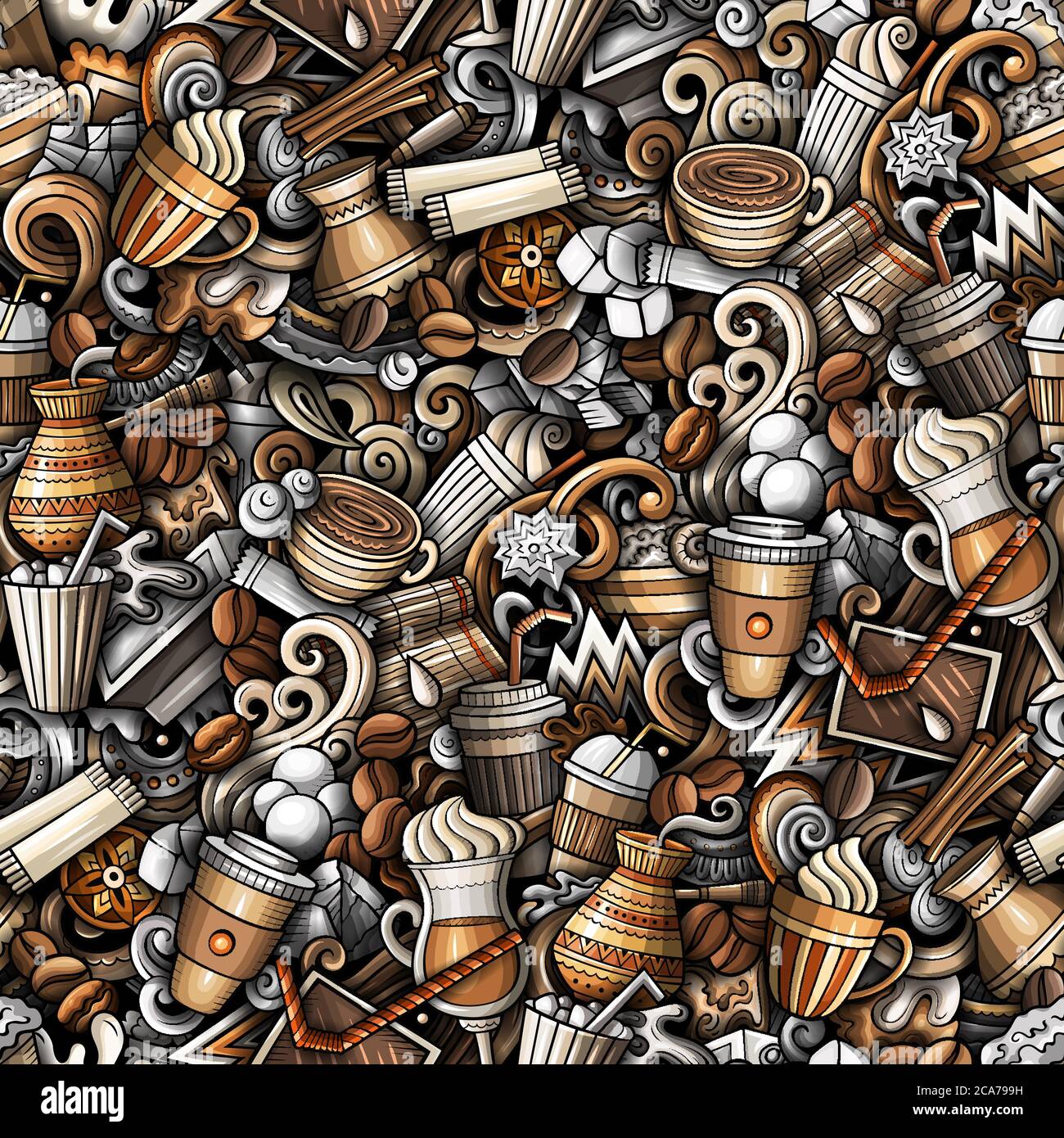 Iced Coffee hand drawn doodles seamless pattern Stock Vector Image ...