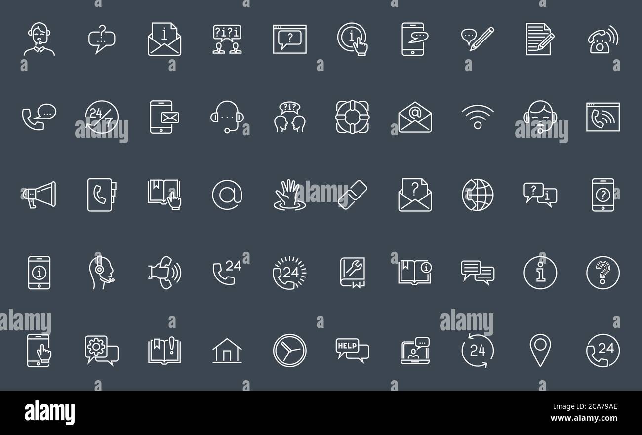 Simple Set of Help, Support and Contact Us Related Vector Line Icons ...