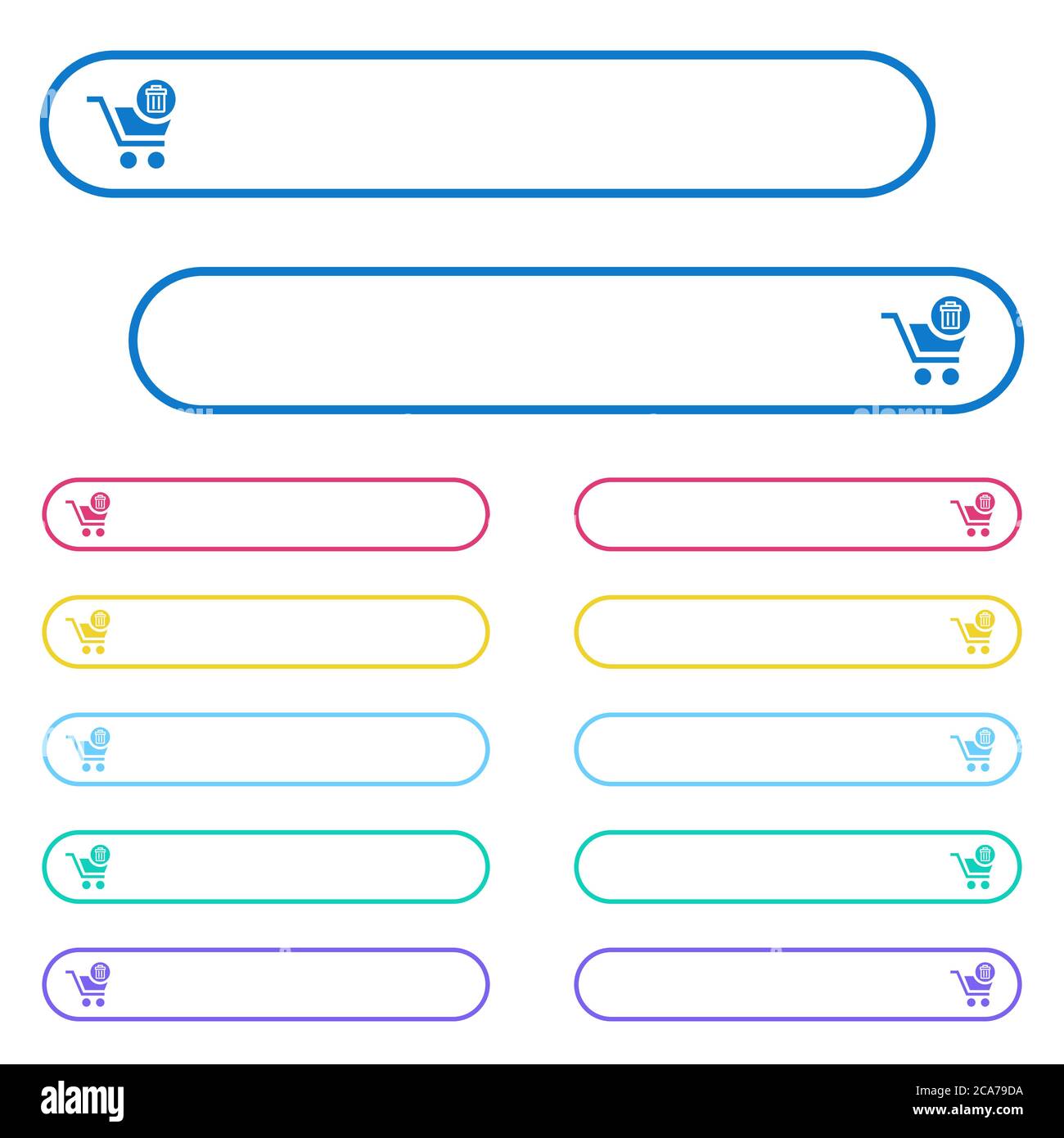 Delete from cart icons in rounded color menu buttons. Left and right ...