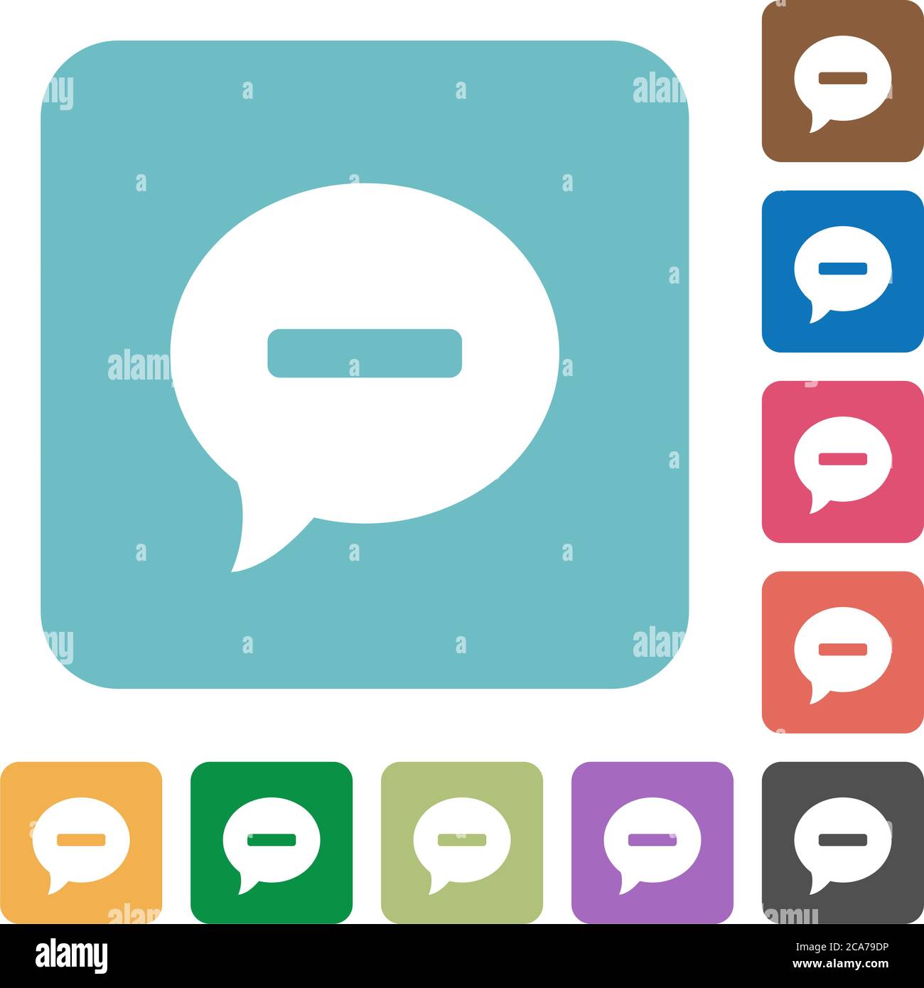 Delete comment white flat icons on color rounded square backgrounds Stock Vector